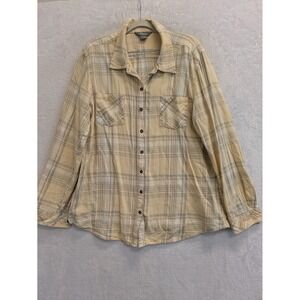 Natural Reflections Mens Plaid Flannel Button Up Shirt Size XL Beige Orange Grey